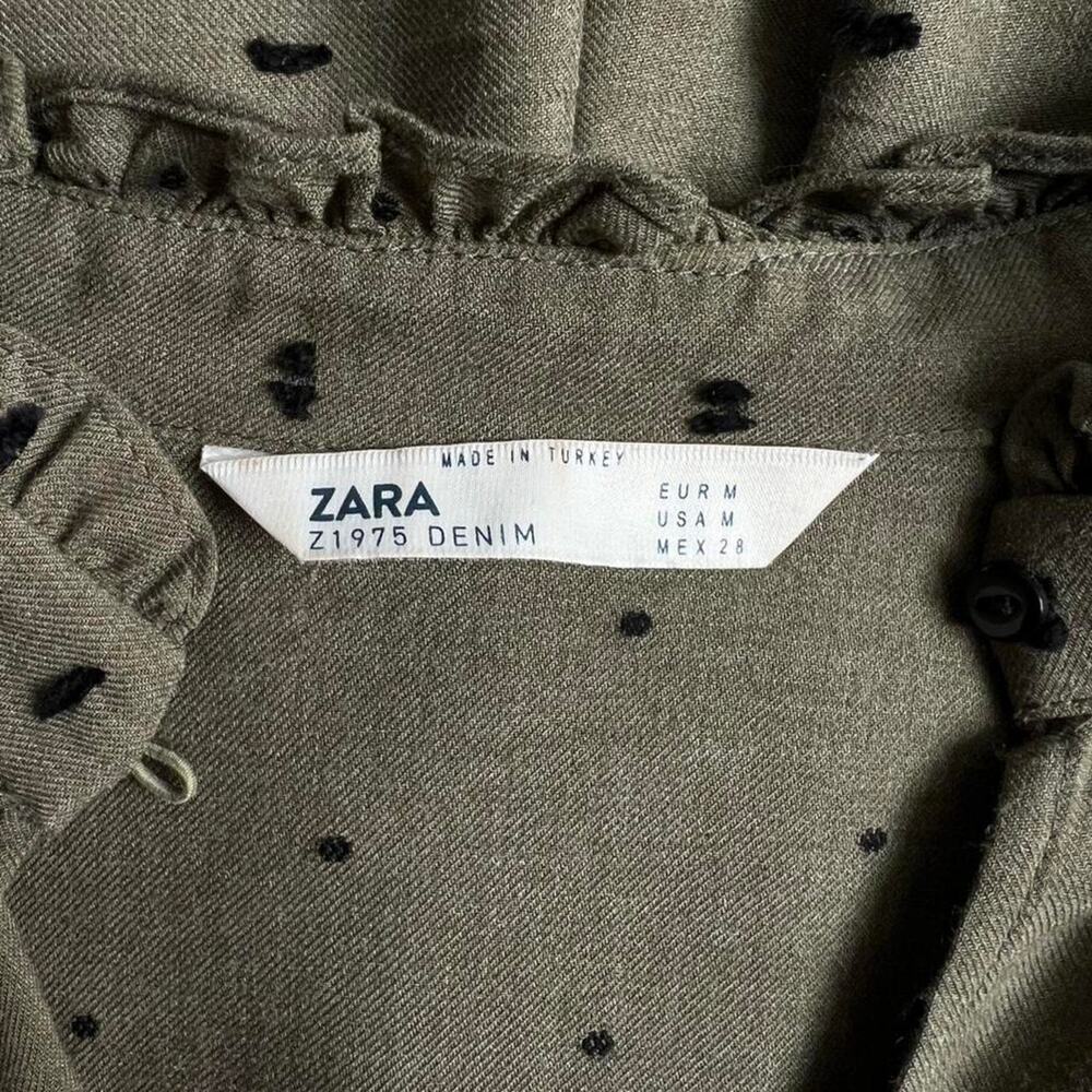 Olive Dot Blouse Ruffle Collar ZARA Textured Z1975 Size Medium - Picture 3 of 3